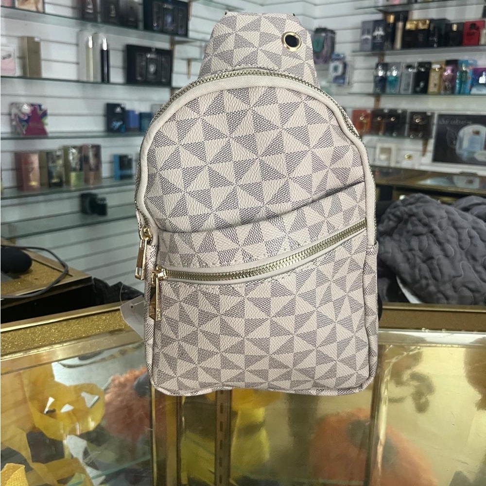 Geometric Patterned Cream Backpack
